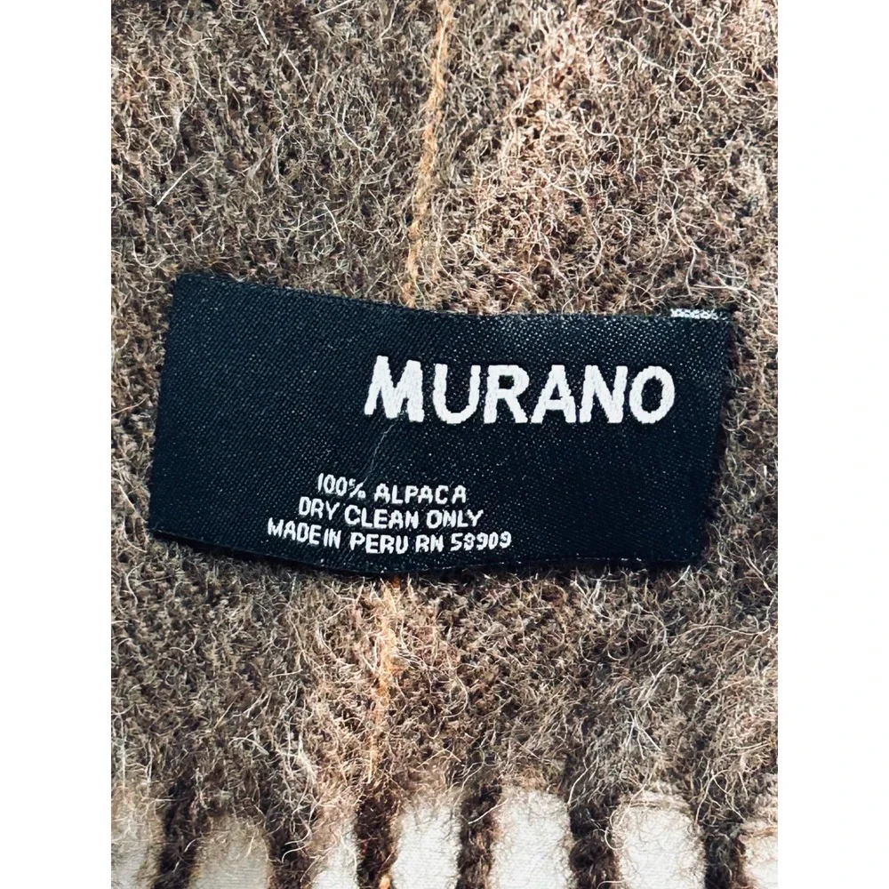 Murano Brown 100%‎ Alpaca Peruvian Wool Herringbone Pinstripe Scarf Fringe 58